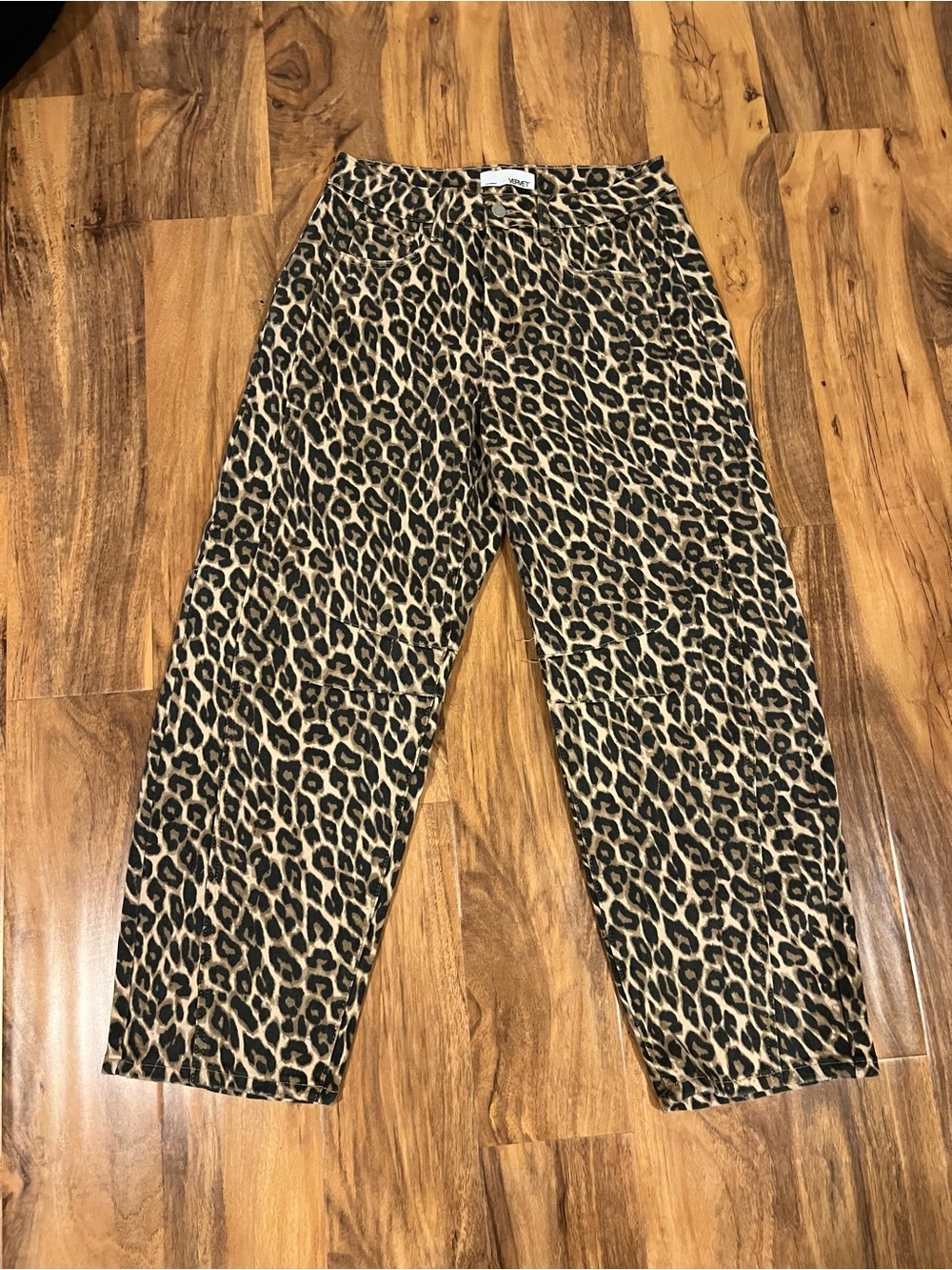 Wide Leg Leopard Print Pants - Tan/Black